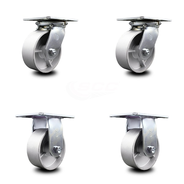 5 Inch Semi Steel Caster Set with Roller Bearings 2 Swivel 2 Rigid SCC